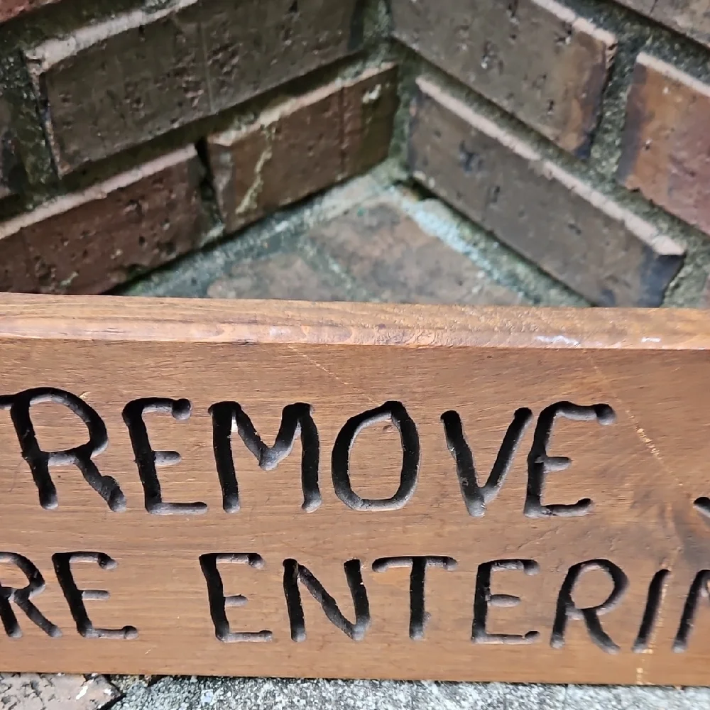 Vintage Rustic Handmade Brown Wooden Door Entry Sign 27 X 7 Inches Remove Shoes